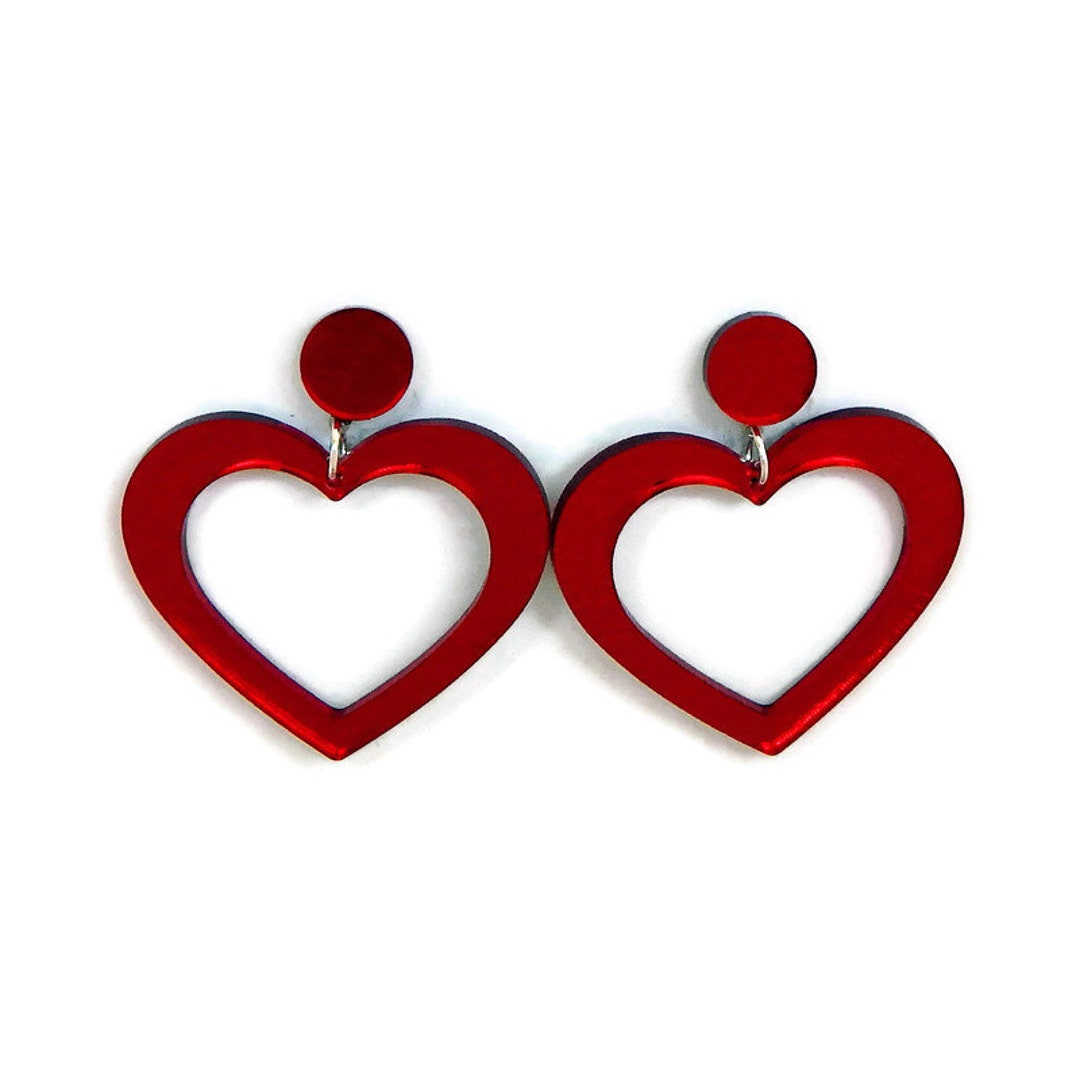 Red Mirror Acrylic Heart Hoop Earrings Red Statement - Etsy