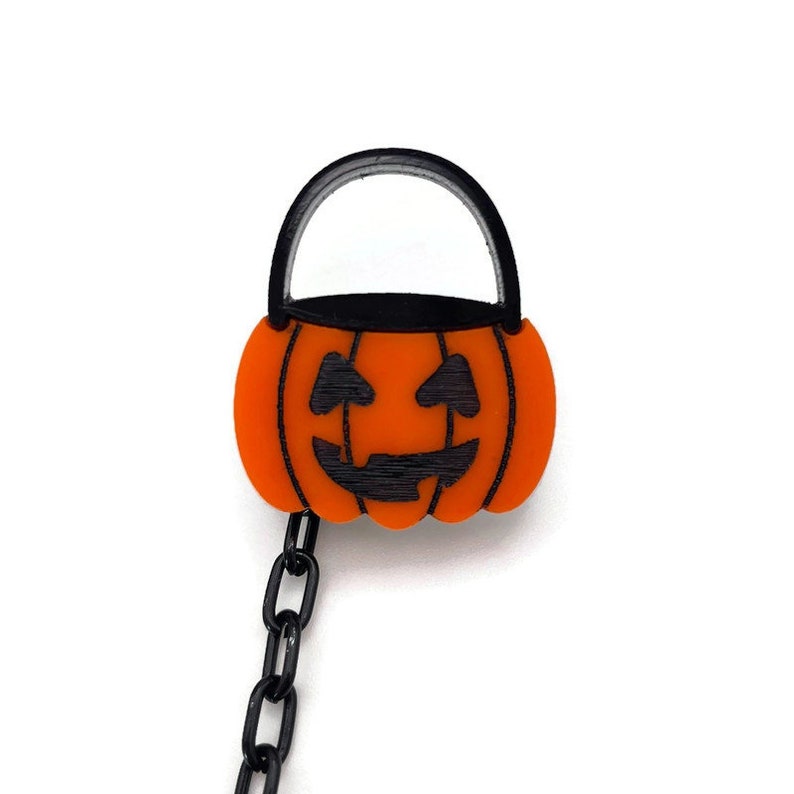Pumpkin Bucket Sweater Clip, Halloween Jack O Lantern Trick or Treat Candy Bucket Cardigan Clips, Sweater Guards, Spooky Season Collar Clips image 8