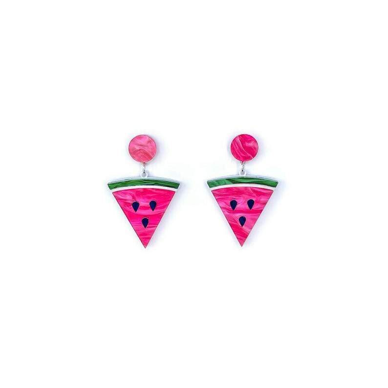 Watermelon Slice Earrings, Fun Summer Statement Earrings, Vintage Inspired Acrylic Dangle Earrings, Cute Novelty Pin Up Style Fruit Jewelry image 6