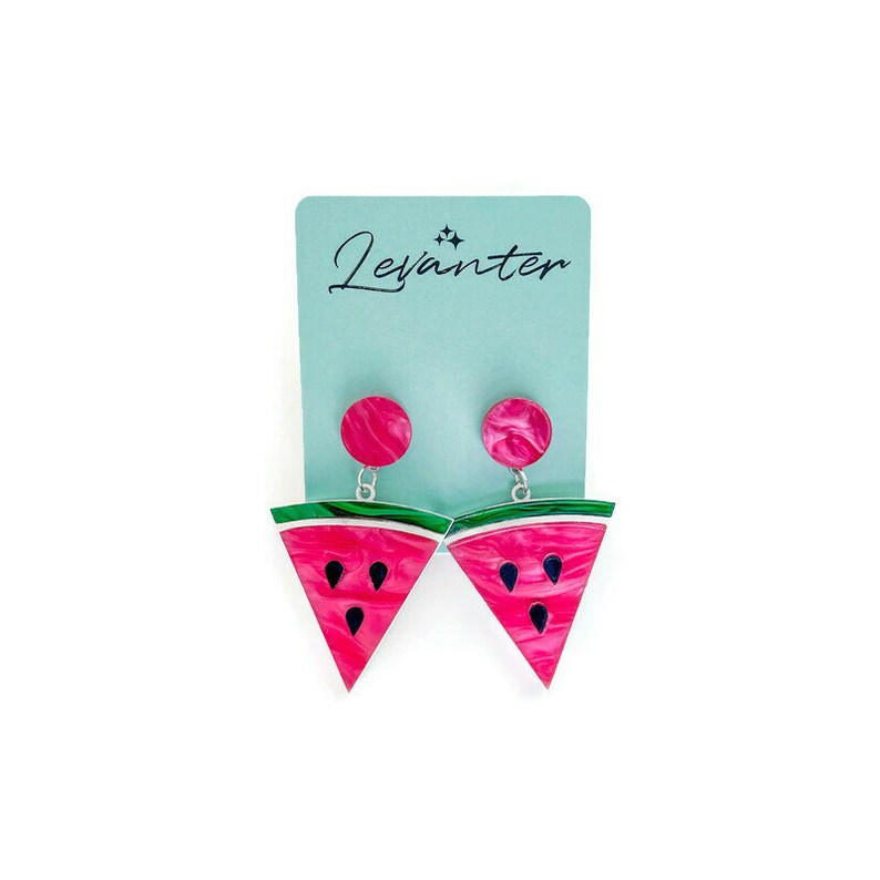Watermelon Slice Earrings, Fun Summer Statement Earrings, Vintage Inspired Acrylic Dangle Earrings, Cute Novelty Pin Up Style Fruit Jewelry image 8
