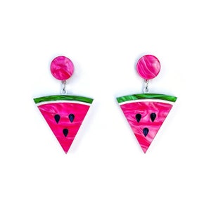 Watermelon Slice Earrings, Fun Summer Statement Earrings, Vintage Inspired Acrylic Dangle Earrings, Cute Novelty Pin Up Style Fruit Jewelry image 5