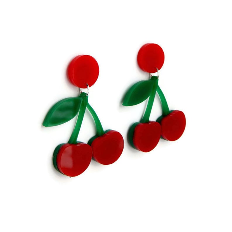 Retro Red Cherry Earrings Rockabilly Laser Cut Earrings Etsy