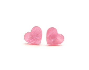 Pink Perlen Herz Ohrstecker: Laser Cut Acryl, Nickelfrei