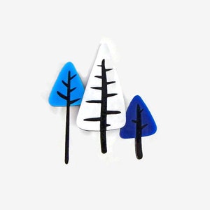 Mid Century Modern Trees Brooch, Vintage 1950 Style Blue Brooch, Retro Rockabilly Acrylic Brooch Jewelry, Fun Quirky Unique Statement Brooch
