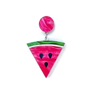 Watermelon Slice Earrings, Fun Summer Statement Earrings, Vintage Inspired Acrylic Dangle Earrings, Cute Novelty Pin Up Style Fruit Jewelry image 10