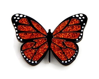 Monarch Butterfly Brooch, Orange and Black Spring Insect Brooch Pin, Laser Cut Butterfly Pin Jewelry, Unique Resin Brooch, Nature Jewelry