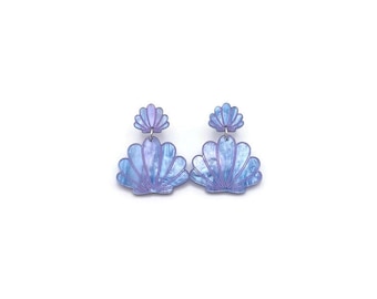 Blue Seashell Dangle Earrings: Laser Cut Acrylic Ocean Jewelry