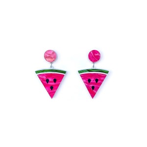 Watermelon Slice Earrings, Fun Summer Statement Earrings, Vintage Inspired Acrylic Dangle Earrings, Cute Novelty Pin Up Style Fruit Jewelry image 2