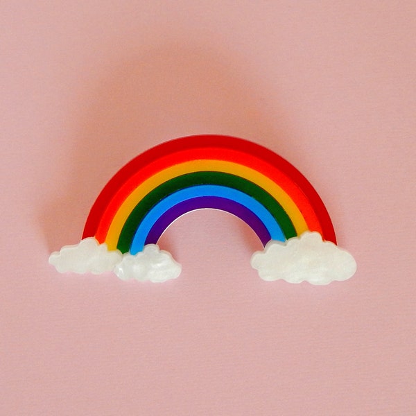 Rainbow and Clouds Brooch, Pride Brooch Pin, Laser Cut Acrylic Novelty Brooch, Colorful LGBTQ Jewelry, Rainbow Pride Pin, Positivity Hope