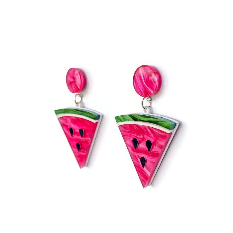 Watermelon Slice Earrings, Fun Summer Statement Earrings, Vintage Inspired Acrylic Dangle Earrings, Cute Novelty Pin Up Style Fruit Jewelry image 9