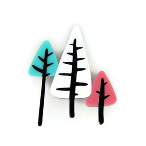 Mid Century Modern Trees Brooch, Vintage 1950 Style Pink and Aqua Brooch, Retro Rockabilly Acrylic Brooch Jewelry, Novelty Statement Brooch