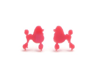 Pink Poodle Stud Earrings: Retro Acrylic 50s Style