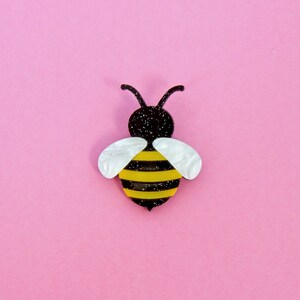 Bee Brooch, Yellow & Black Cute Spring Insect Brooch Pin, Laser Cut Honeybee Pin Jewelry, Unique Bumblebee Resin Brooch, Quirky Retro Brooch image 5