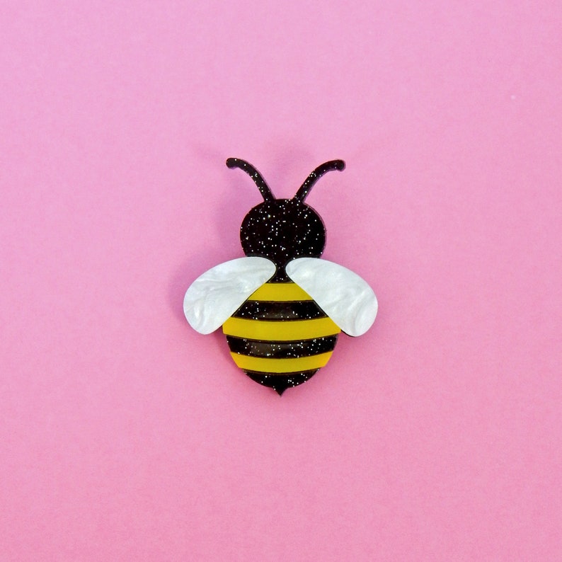 Bee Brooch, Yellow & Black Cute Spring Insect Brooch Pin, Laser Cut Honeybee Pin Jewelry, Unique Bumblebee Resin Brooch, Quirky Retro Brooch image 5