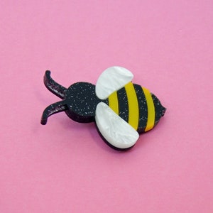 Bee Brooch, Yellow & Black Cute Spring Insect Brooch Pin, Laser Cut Honeybee Pin Jewelry, Unique Bumblebee Resin Brooch, Quirky Retro Brooch image 2