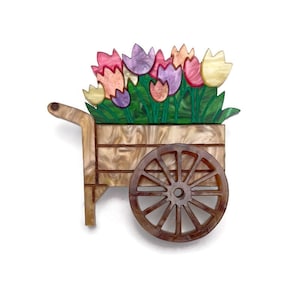 Tulpen Blumen Warenkorb Brosche, süße Frühling Blumen Pin, Laser geschnitten Garten Schmuck, einzigartige Harz Natur Brosche, schrullig Retro Pflanzenbrosche