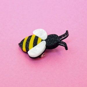 Bee Brooch, Yellow & Black Cute Spring Insect Brooch Pin, Laser Cut Honeybee Pin Jewelry, Unique Bumblebee Resin Brooch, Quirky Retro Brooch image 3