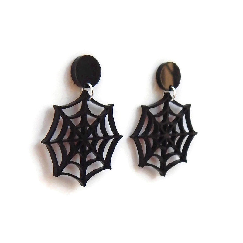 Black Spiderweb Earrings Retro Acrylic Dangle Earrings | Etsy