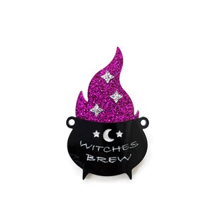 Witches Brew Cauldron Acrylic Brooch, Vintage Inspired Witchy Aesthetic Jewelry for Women, Unique Halloween Brooch Pin, Retro Pinup Jewelry