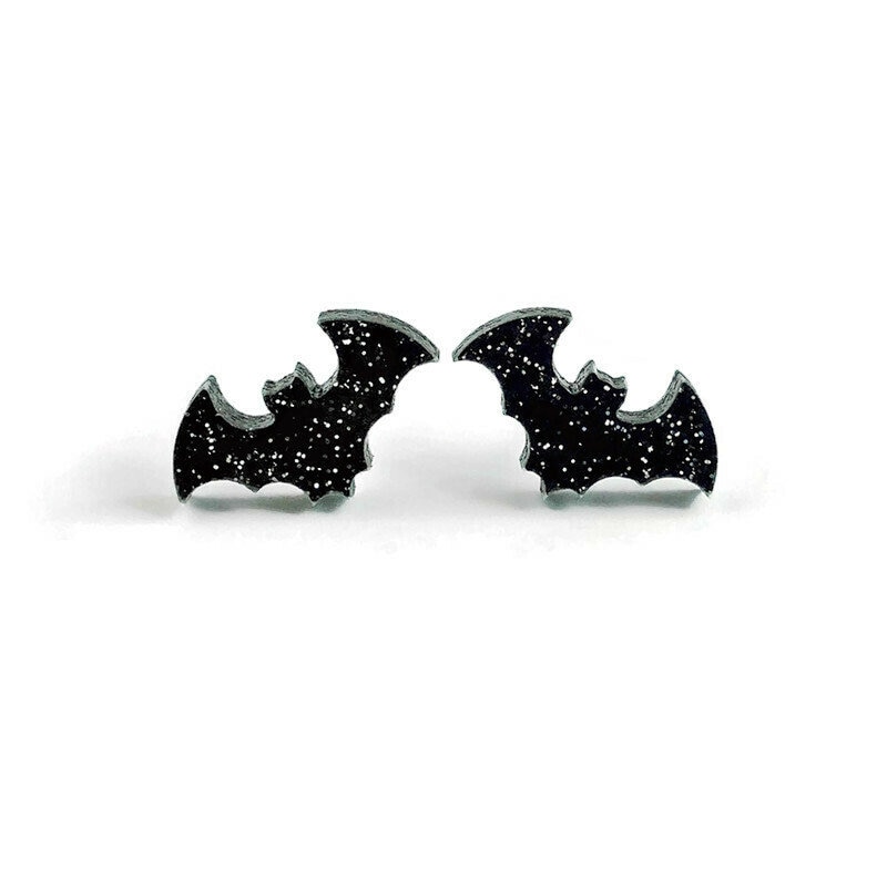 Black Bat Stud Earrings Spooky Halloween Jewelry for Women Laser