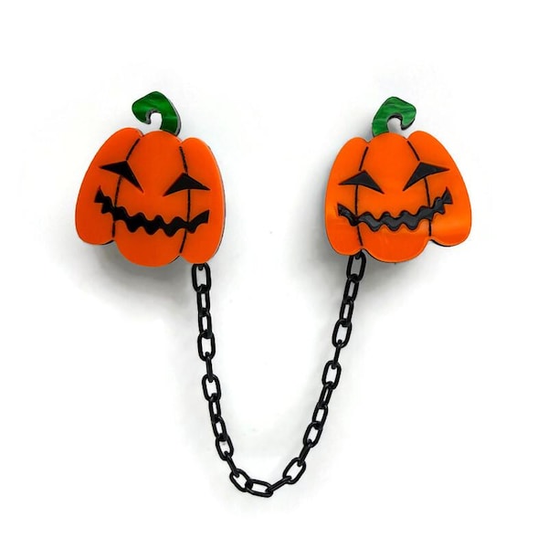 Handmade Acrylic Jack O Lantern Sweater Clip, Retro Halloween Pumpkin Accessory
