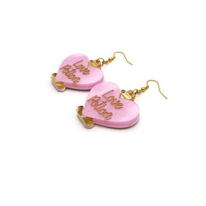Love Potion Earrings, Cute Valentine's Day Statement Earrings, Women's Quirky Pink and Gold Earrings, Fun Unique Valentine's Day Jewelry image 3