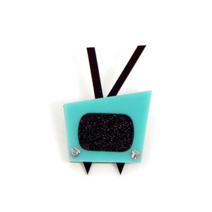 Retro aqua tv-broche, moderne acryl-brochespeld uit het midden van de eeuw, rockabilly atomic jaren 50-stijl ee lasergesneden sieraden, vintage televisiebroche