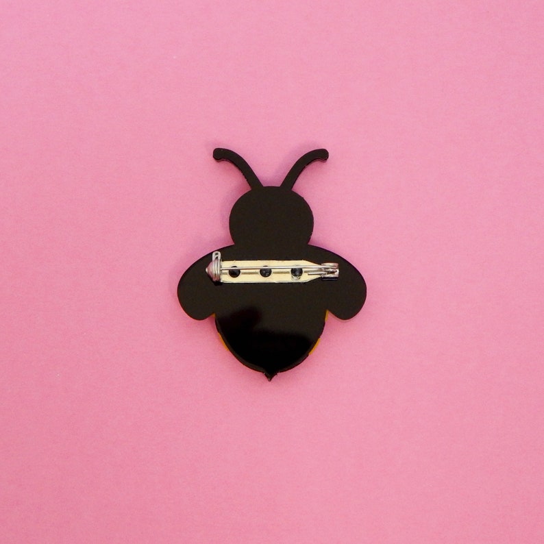 Bee Brooch, Yellow & Black Cute Spring Insect Brooch Pin, Laser Cut Honeybee Pin Jewelry, Unique Bumblebee Resin Brooch, Quirky Retro Brooch image 6