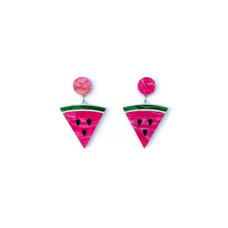 Watermelon Slice Earrings, Fun Summer Statement Earrings, Vintage Inspired Acrylic Dangle Earrings, Cute Novelty Pin Up Style Fruit Jewelry image 1