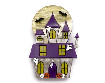 Halloween Haunted House Brooch: Laser-Cut Acrylic Spooky Pin