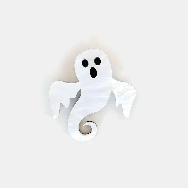 Halloween Ghost Brooch, Spooky Acrylic Jewelry Pin