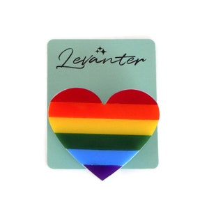 Rainbow Heart Brooch, Pride Rainbow Brooch Pin, Laser Cut Acrylic Brooch, LGBTQ Jewelry, Rainbow Flag Pride Pin image 5