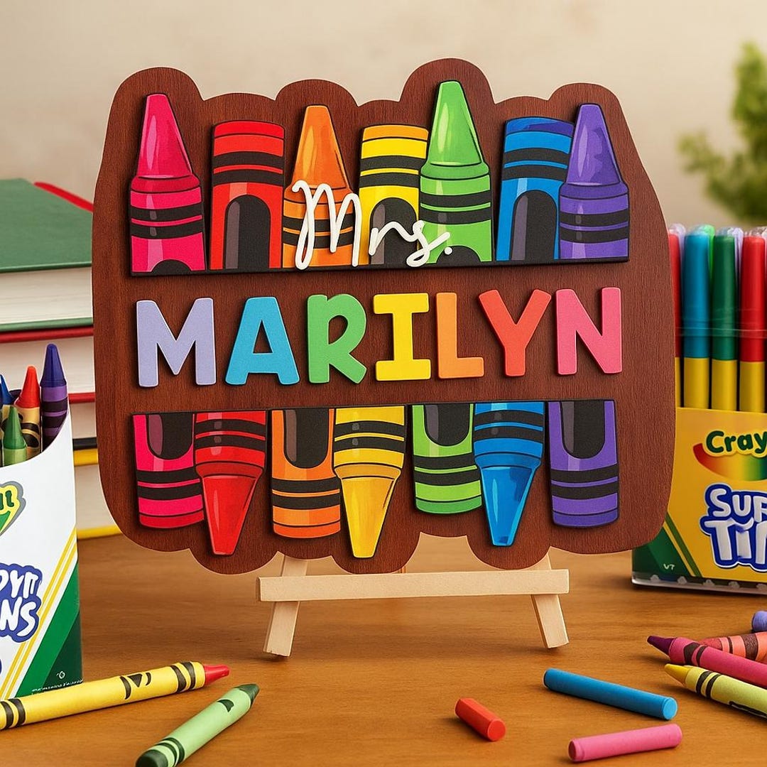 Crayon Sign In Personalized Crayon Teacher Door Sign: 3D Classroom Decor, Back to ...