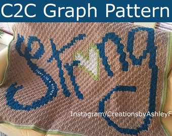 Graph chart pattern: Awareness ribbon "Strong"  C2C blanket lapghan graphgan gift 3 ft x 4 ft (36 x 48 in) cancer blanket for hope