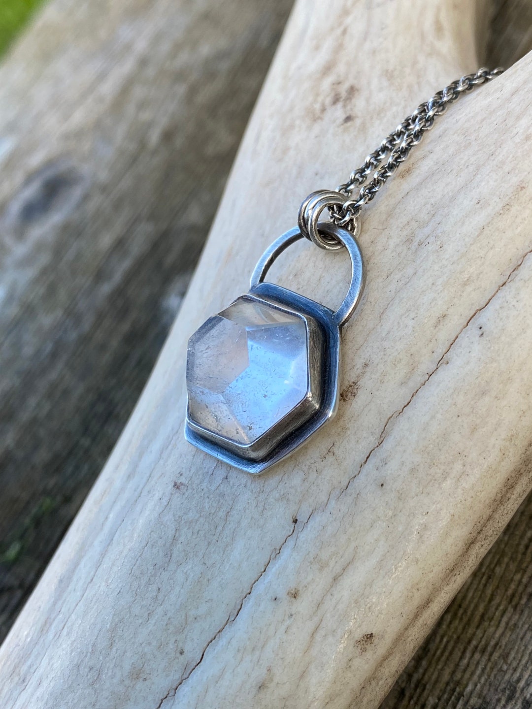 Hexagon Quartz Sterling Silver Necklace Etsy