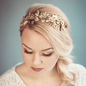 Gold bridal hairpiece, Golden floral tiara, Wedding headband - Gold flower headpiece - THALIA