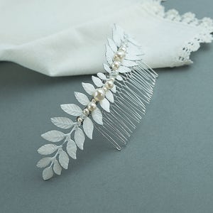 Silver bridal headpiece Bridal hairpiece Silver leaf hair comb Wedding hair comb Euterpe image 5