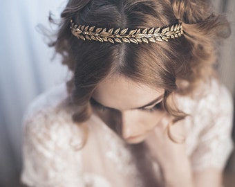 Gold leaf bridal headpiece, Laurel wedding headband, Laurel wedding hair accessories - ALEXANDRA