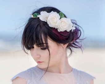 Flower crown - Ivory roses crown - Flower crown wedding - Rustic bridal hairpiece - Bridal wedding crown