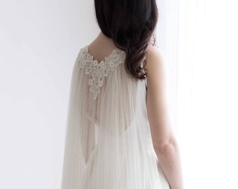 Wedding cape with lace, Long bridal cape