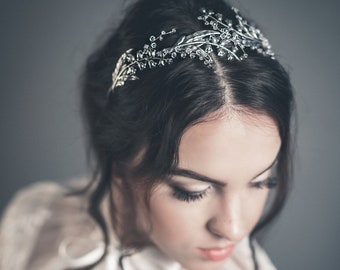 Lily of the valley bridal hair piece, Wedding silver flower headband, Silver tiara - LILY