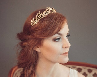 Gold leaf headband - Greek goddess headband - Grecian tiara - Wedding headband - Bridal tiara - Bohemian head piece - DAPHNE