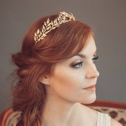 Gold Leaf Headband Dainty Charm Chain Hair Jewelry Grecian Crown Gold Leaf Headband Dainty Charm Chain Hair Jewelry Grecian Crown
