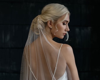 Pearl wedding veil, Bridal veil with pearls, Barely there pearl veil  - MARGARITA