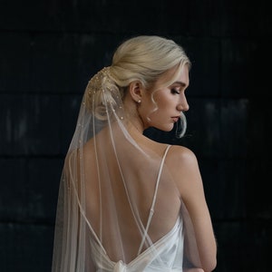 Pearl wedding veil, Bridal veil with pearls, Barely there pearl veil MARGARITA image 1