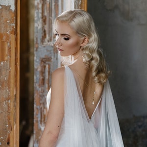 Bridal cape veil with back necklace, Wedding cape veil - SIRAN