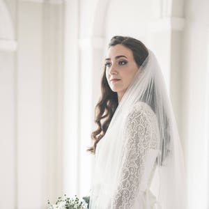 Two tier bridal veil, Wedding veil with blusher, English net wedding veil, Custom color wedding veil - VIRGINIA