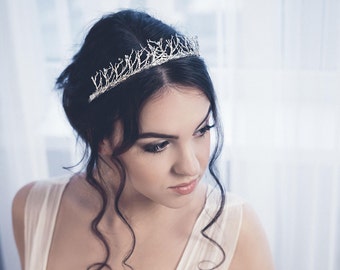 Swarovski crystal wedding crown, Woodland tiara silver or gold - Aida