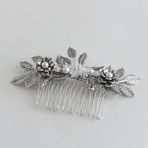 Silver floral hair comb, Bridal hair comb, Bohemian wedding hair accessory - VICTORIA