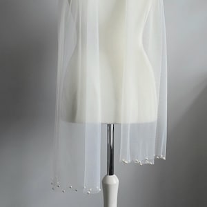 Tulle neck scarf with pearl edge, Soft Italian tulle wedding scarf - LEILA